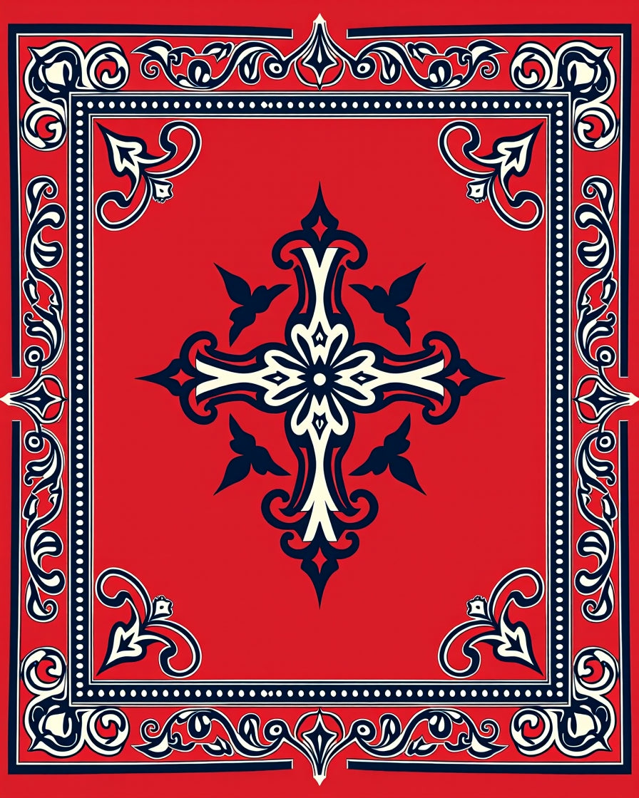 Classic Red Blue Floral Motif Rug