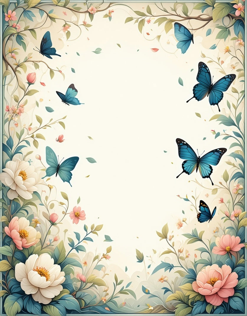 Whimsical Blue Butterflies Peonies Rug