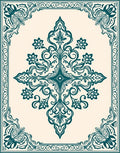 Teal Floral Crest Motif Design Rug