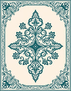 Teal Floral Crest Motif Design Rug