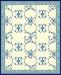 Ornate Blue Swirl Floral Patterned Rug