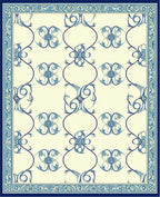 Ornate Blue Swirl Floral Patterned Rug