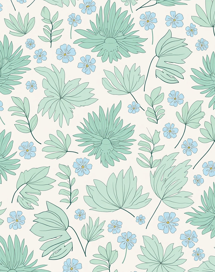 Refreshing Mint Sky Blue Floral Pattern Rug