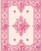 Ornate Pink Rose Floral Filigree Design Rug