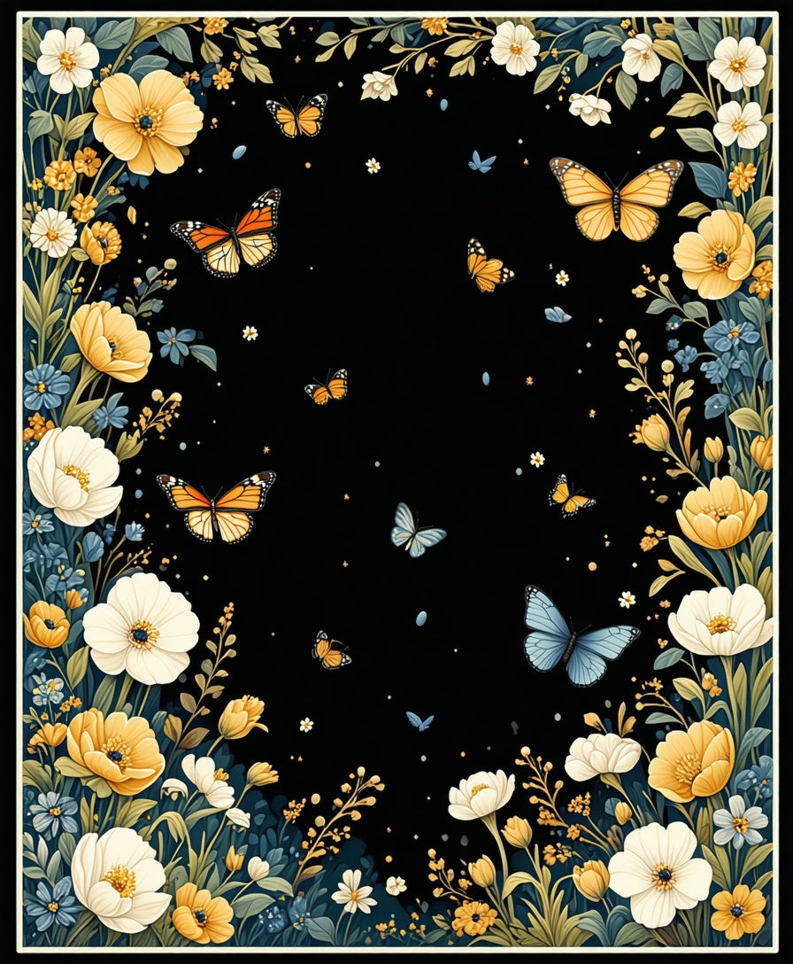 Whimsical Yellow Butterfly Floral Design Rug