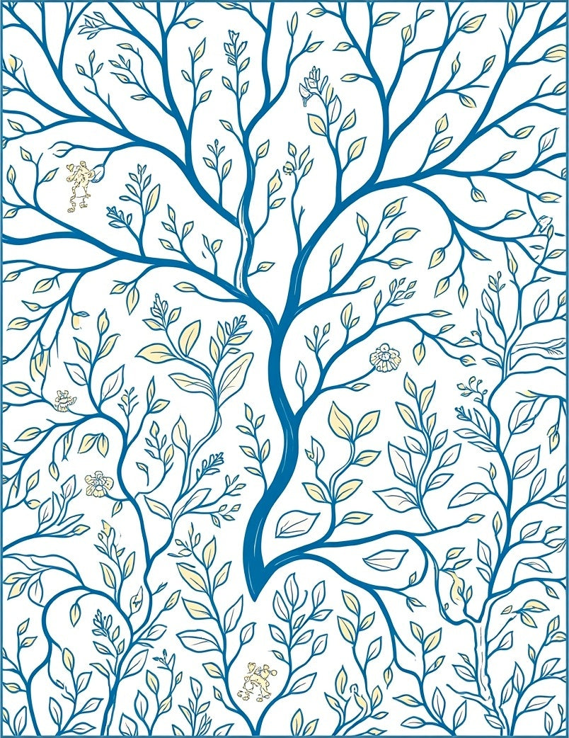 Blue Whimsical Tree Floral Design Rug