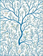 Blue Whimsical Tree Floral Design Rug