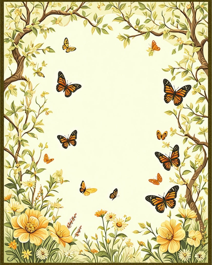 Floral Butterflies Whimsical Garden Design Rug