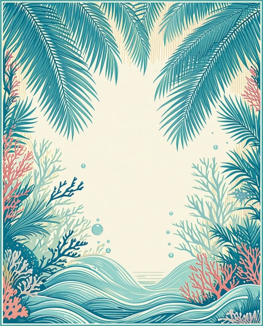 Tropical Palm Fronds and Coral Reef Design Rug