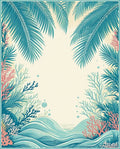Tropical Palm Fronds and Coral Reef Design Rug