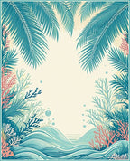 Tropical Palm Fronds and Coral Reef Design Rug