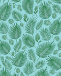 Green Frond Pattern on Aqua Background Rug
