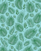 Green Frond Pattern on Aqua Background Rug