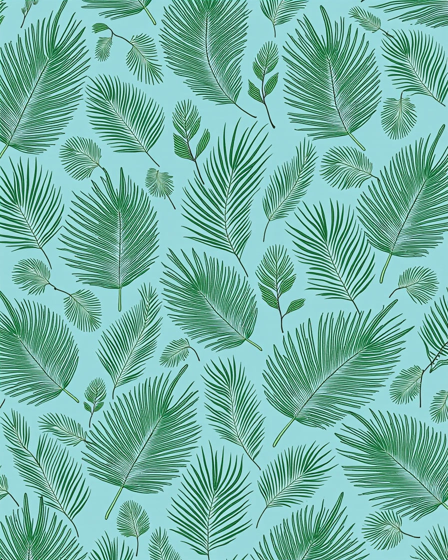 Green Frond Pattern on Aqua Background Rug