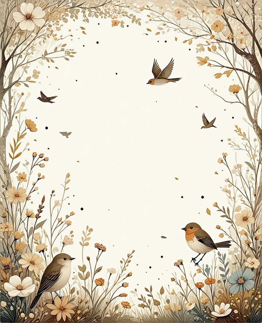 Whimsical Birds Floral Meadow Design Rug