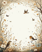Whimsical Birds Floral Meadow Design Rug