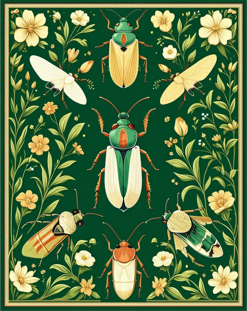 Vintage Insects Floral Botanical Pattern Rug