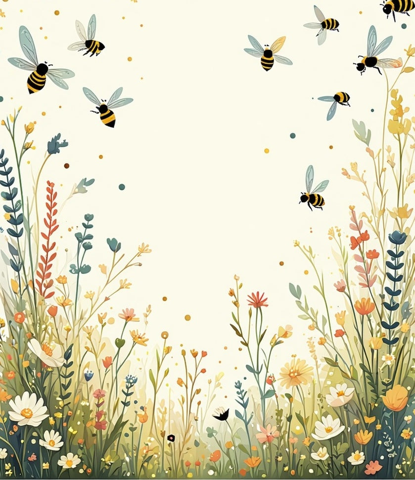 Whimsical Bee Wildflower Meadow Rug