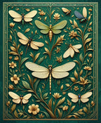 Emerald Dragonflies Floral Art Rug