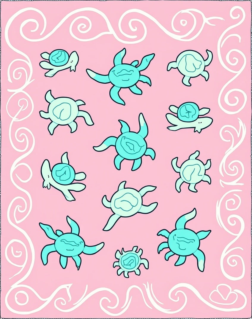 Pink Turtle Swirl Pattern Design Rug