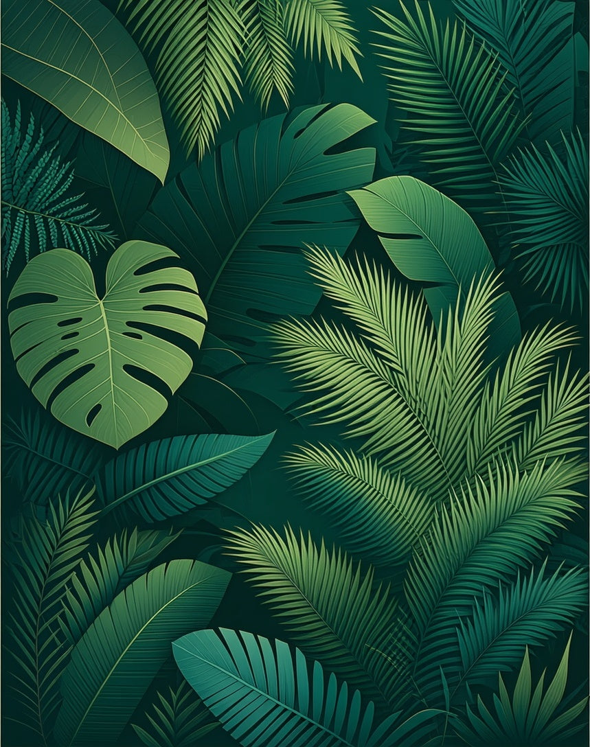 Tropical Green Leaf Pattern Rug