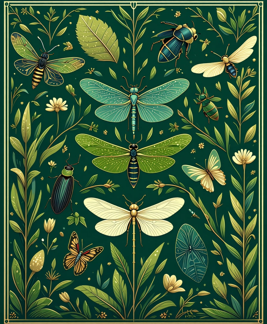 Enchanted Garden Insect Floral Pattern Rug