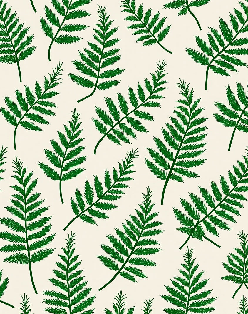 Green Fern Leaf Patterned Rug
