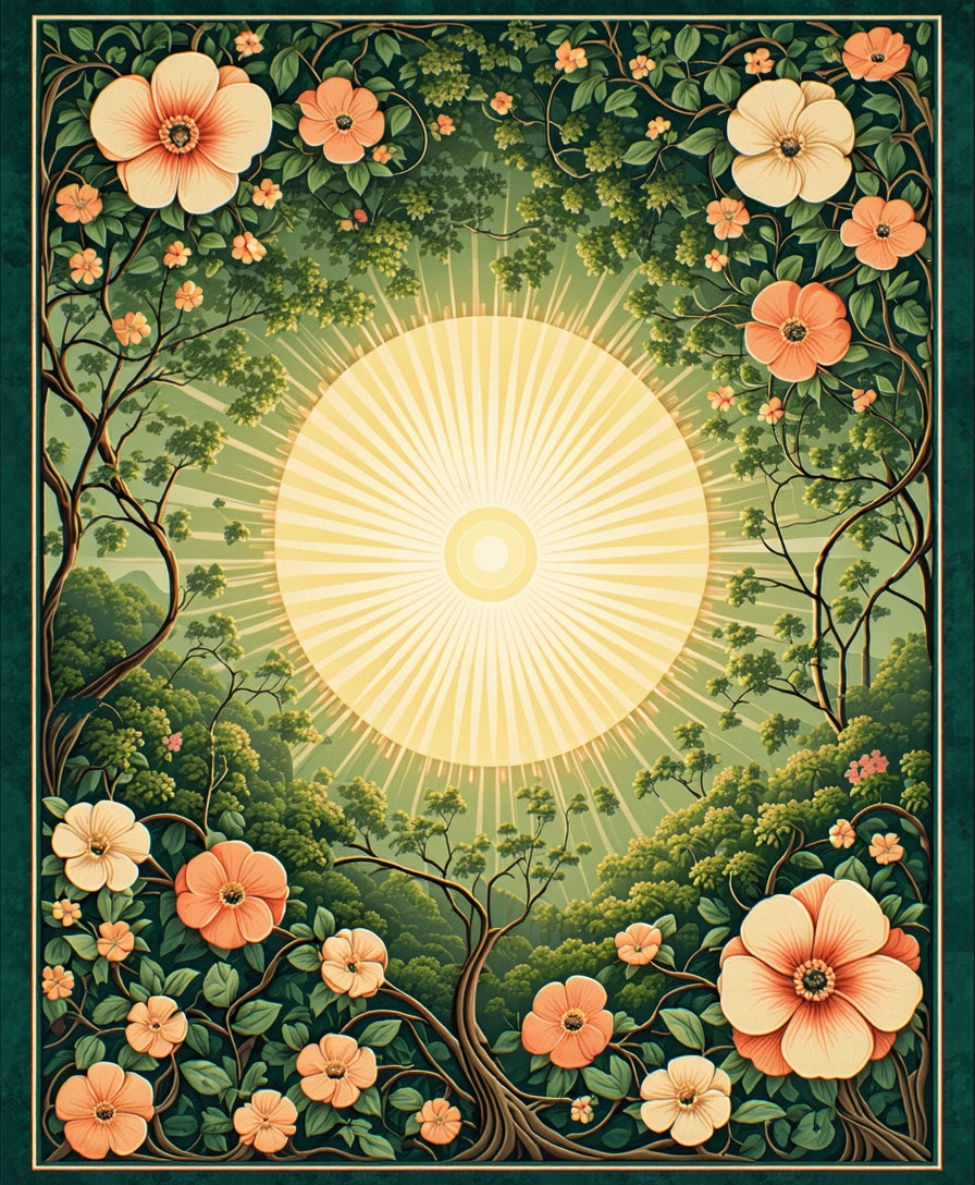 Art Nouveau Floral Sunburst Patterned Rug