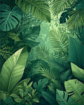 Lush Green Tropical Jungle Leaves Rug