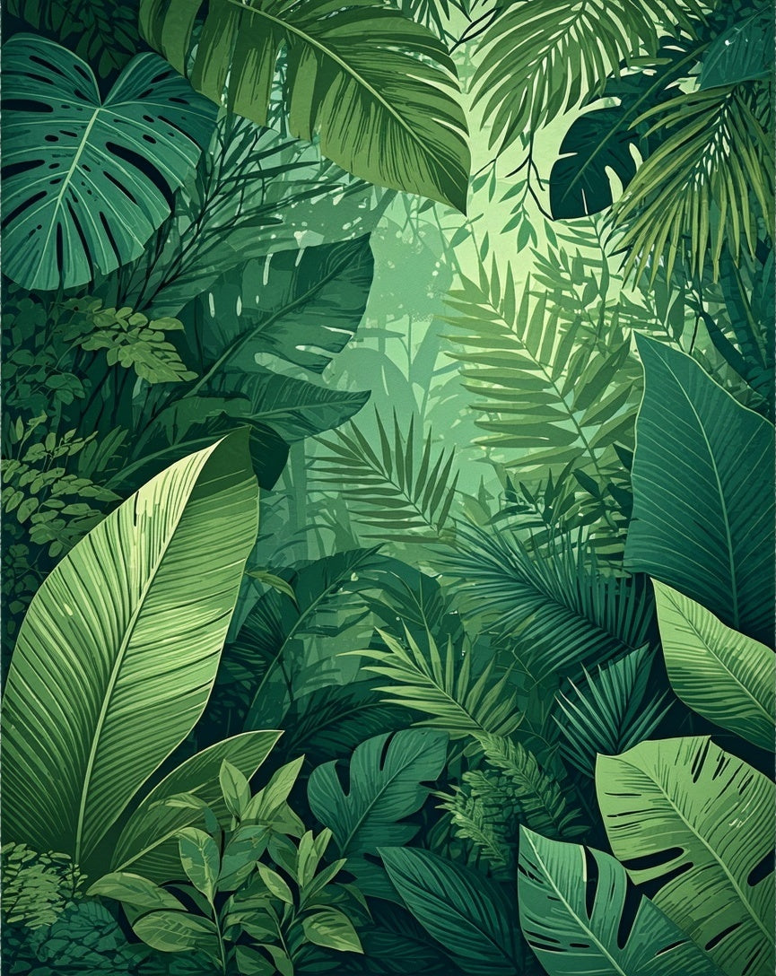 Lush Green Tropical Jungle Leaves Rug