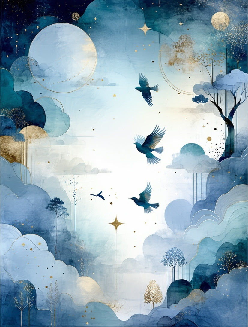 Dreamy Sky Birds Clouds Pattern Rug