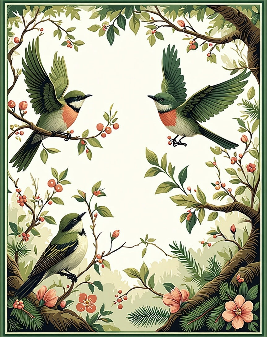 Nature Birds And Blossoms Pattern Rug