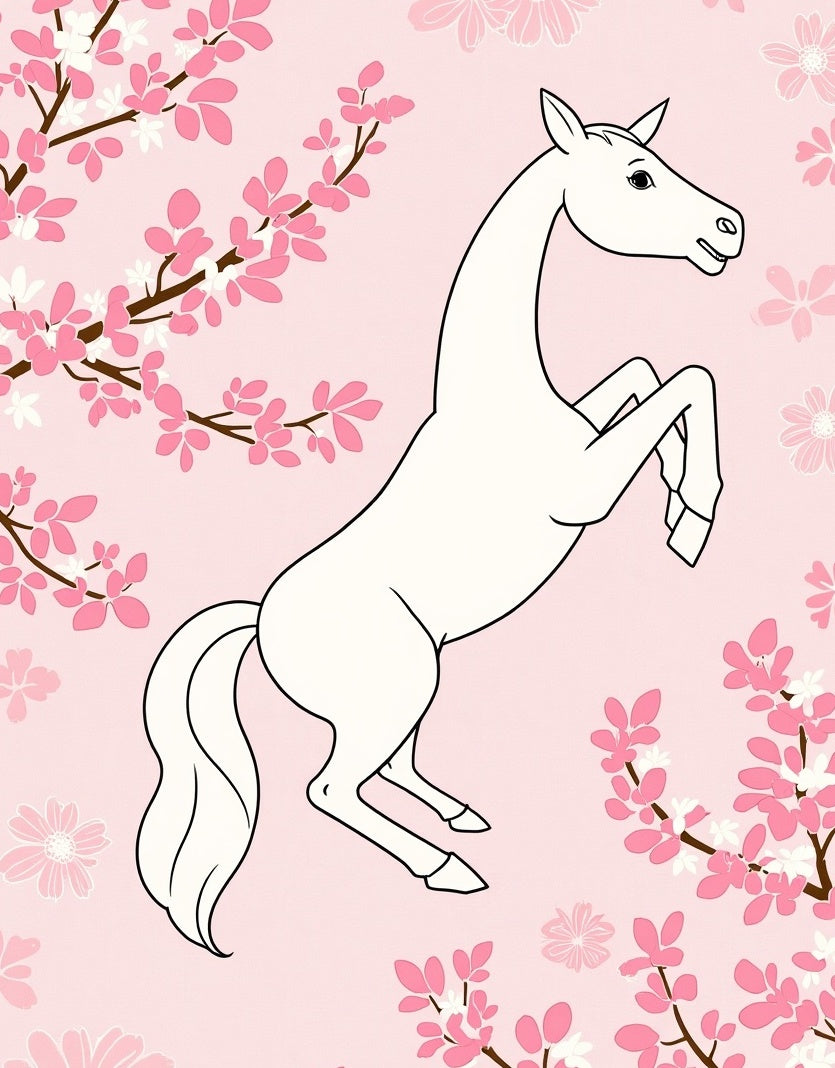 Graceful Horse and Cherry Blossom Design Rug