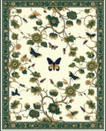 Green Floral Butterfly Garden Design Rug