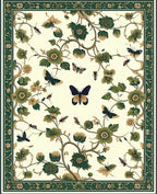Green Floral Butterfly Garden Design Rug