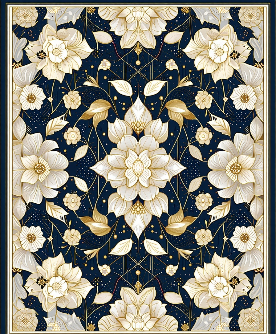 Midnight Floral Gold Intricate Rug