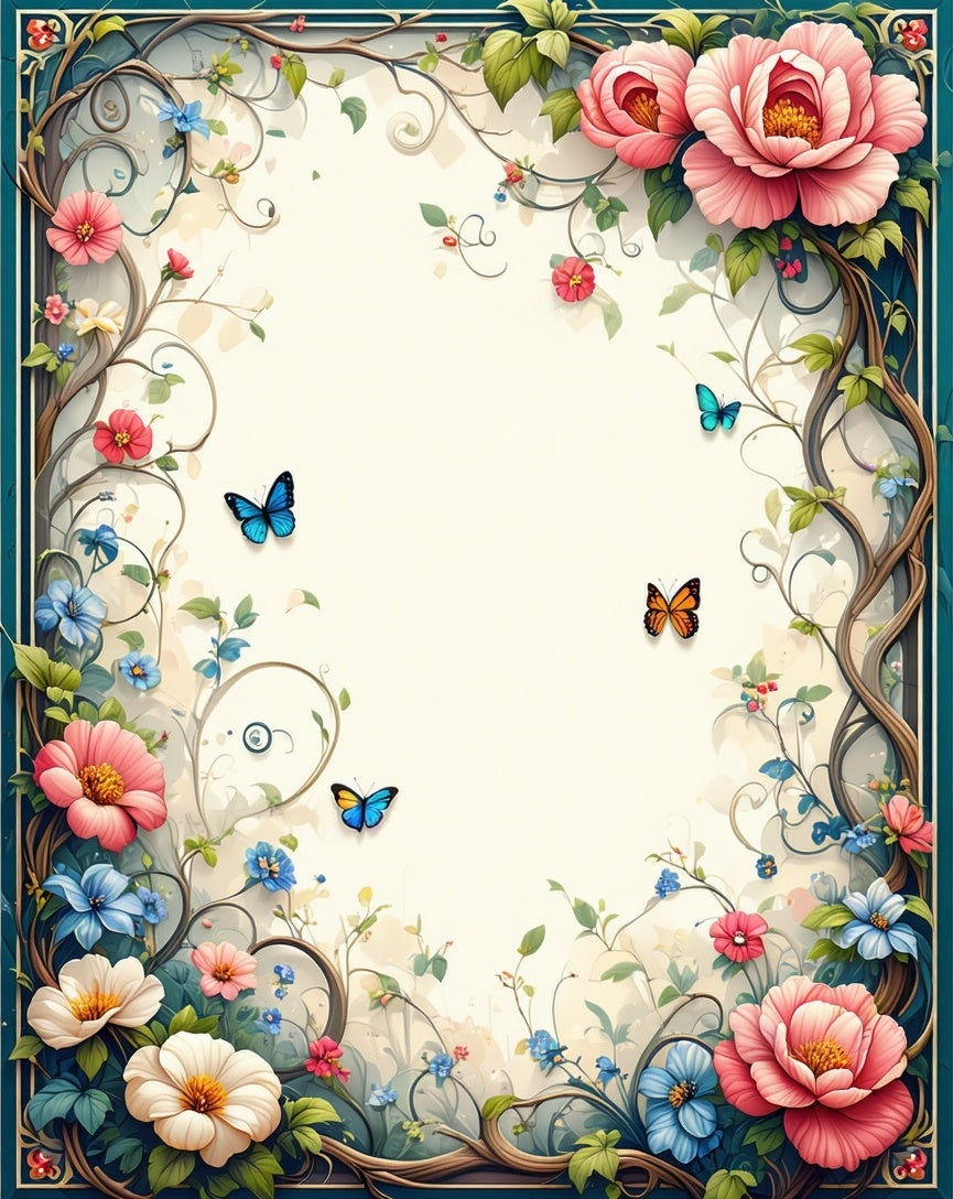 Enchanting Floral Butterfly Botanical Design Rug