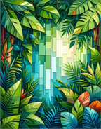 Lush Greenery With Teal Geometric Pattern Rug