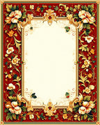 Ornate Red Gold Floral Pattern Rug