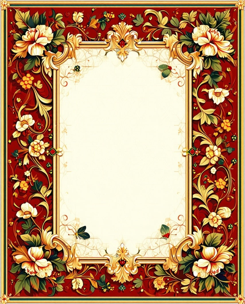 Ornate Red Gold Floral Pattern Rug
