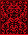 Ornate Black Floral Red Damask Pattern Rug
