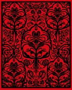 Ornate Black Floral Red Damask Pattern Rug