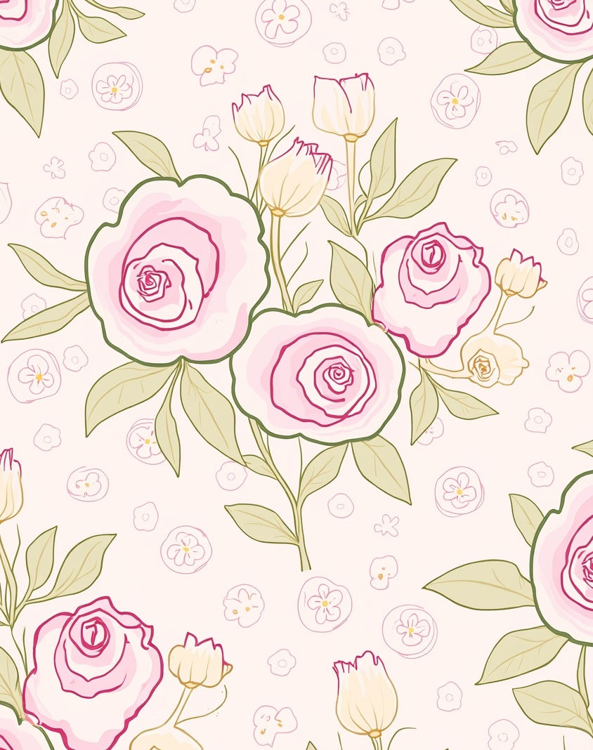 Pastel Pink Floral Sketch Pattern Rug