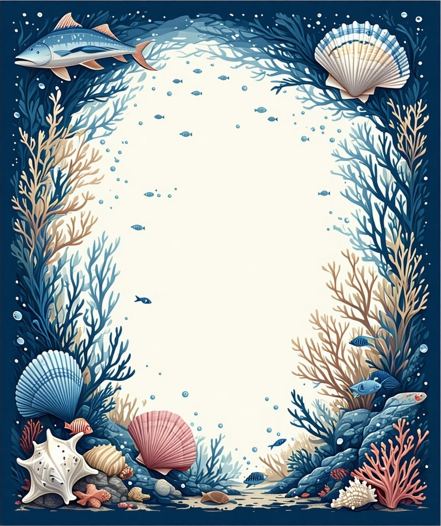 Oceanic Life With Seashells Fish Design Rug