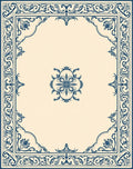 Ornate Floral Border Cream and Navy Rug