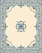 Ornate Floral Border Cream and Navy Rug