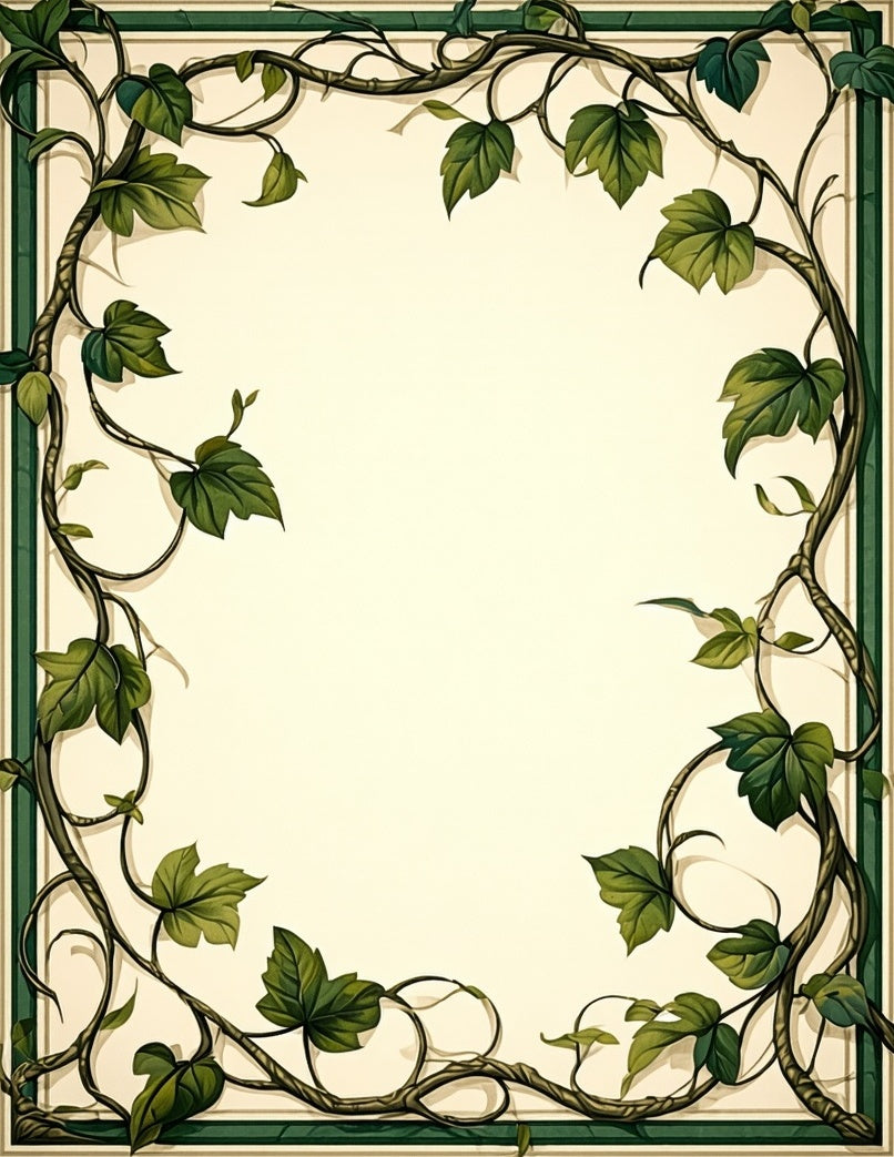 Vine And Leaf Accented Border Rug