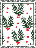 Classic Green Red Branch Floral Rug