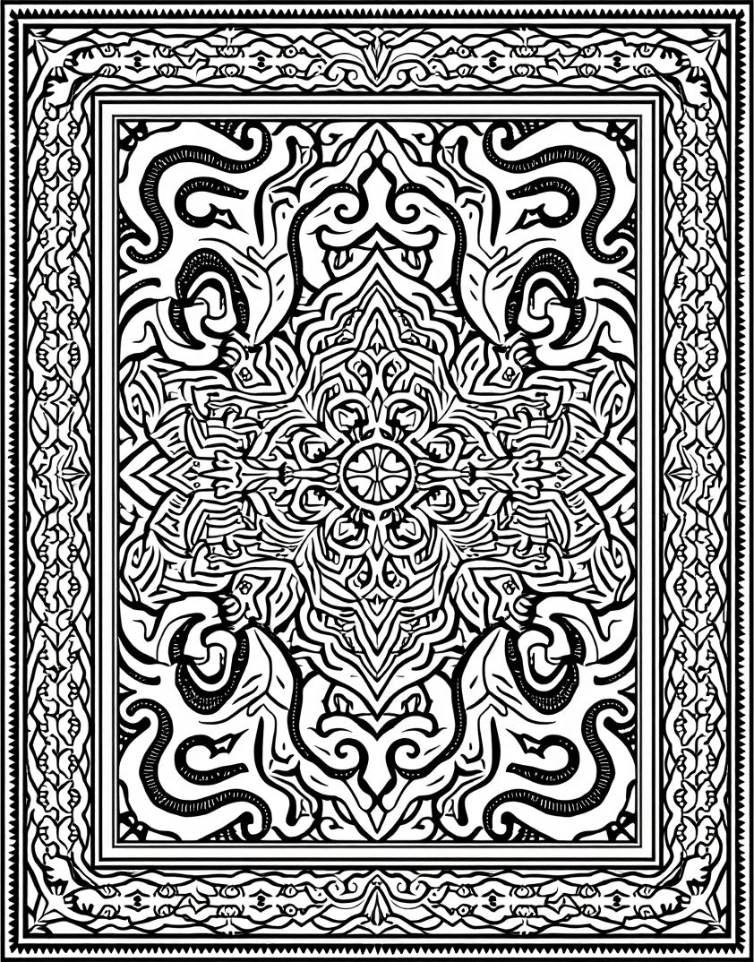 Black White Intricate Mandala Design Rug