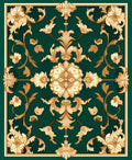 Elegant Gold Floral Emerald Tapestry Rug